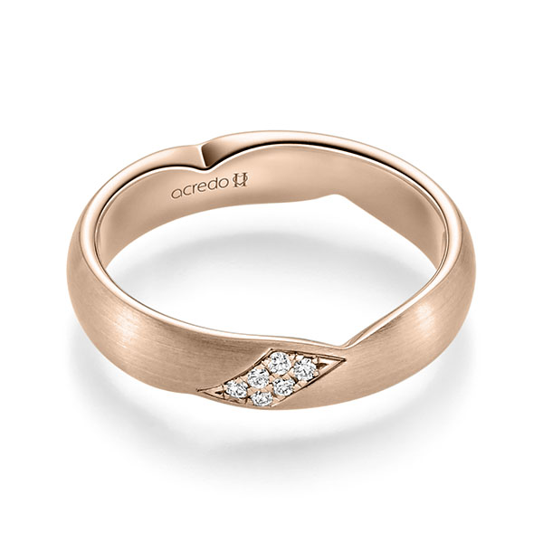 Klassieke trouwring in roodgoud 14 kt. met in totaal 0,048 ct. Briljant tw/si van acredo