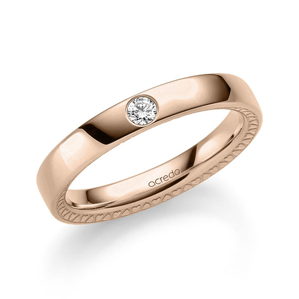 Klassieke trouwring in roodgoud 14 kt. met in totaal 0,06 ct. Briljant tw/si van acredo
