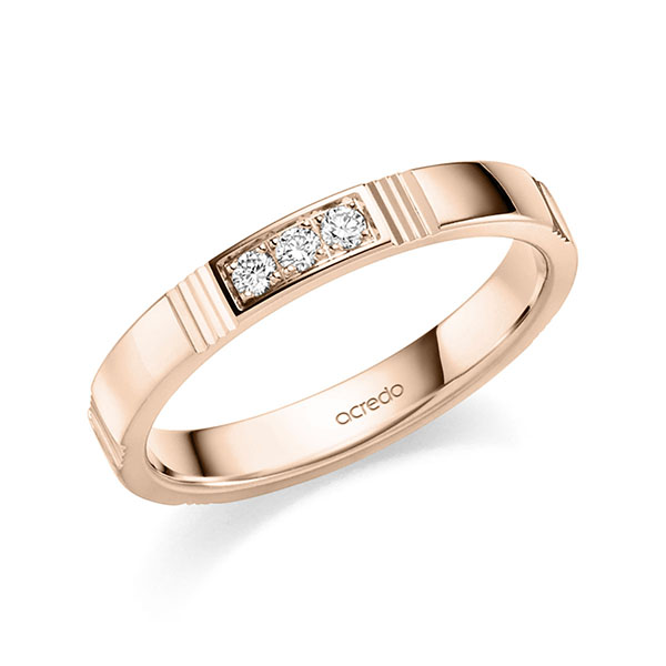 Klassieke trouwring in roodgoud 14 kt. met in totaal 0,075 ct. Briljant tw,vs van acredo