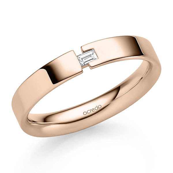 klassieke trouwring in roodgoud 14 kt. met in totaal 0,07 ct. Baguette-Diamant tw,vs van acredo