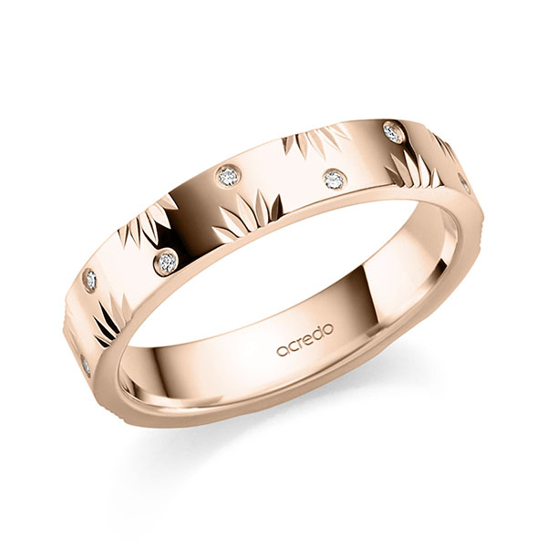 Klassieke trouwring in roodgoud 14 kt. met in totaal 0,084 ct. Briljant tw,vs van acredo