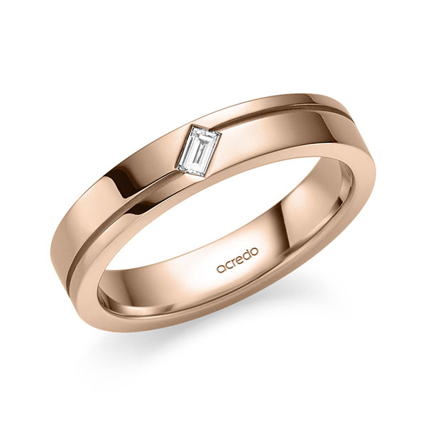 Klassieke trouwring in roodgoud 14 kt. met in totaal 0,08 ct. Baguette-Diamant tw,vs van acredo