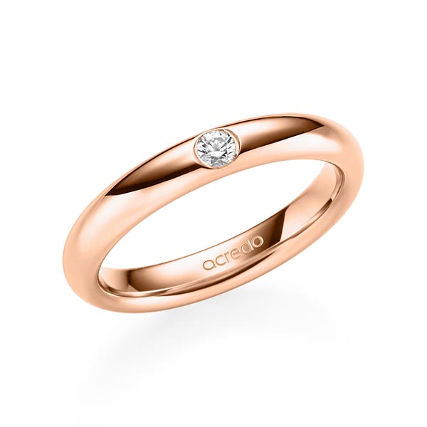 klassieke trouwring in roodgoud 14 kt. met in totaal 0,08 ct. Briljant tw/si van acredo