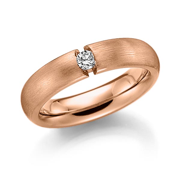 klassieke trouwring in roodgoud 14 kt. met in totaal 0,08 ct. Briljant tw/si van Steinberg