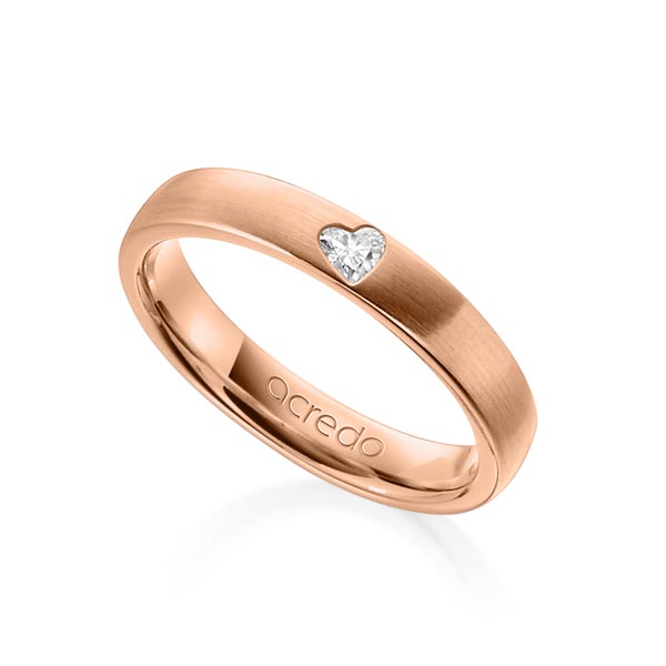 klassieke trouwring in roodgoud 14 kt. met in totaal 0,08 ct. Hart-Diamant tw,vs van acredo