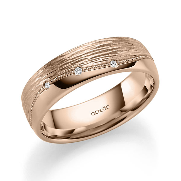 Klassieke trouwring in roodgoud 14 kt. met in totaal 0,09 ct. Briljant tw/si van acredo