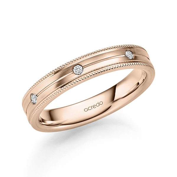 Klassieke trouwring in roodgoud 14 kt. met in totaal 0,105 ct. Briljant tw/si van acredo