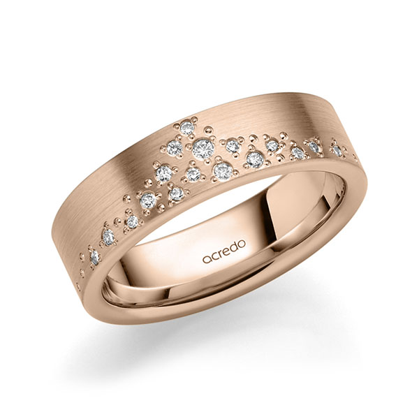 klassieke trouwring in roodgoud 14 kt. met in totaal 0,114 ct. Briljant tw/si van acredo