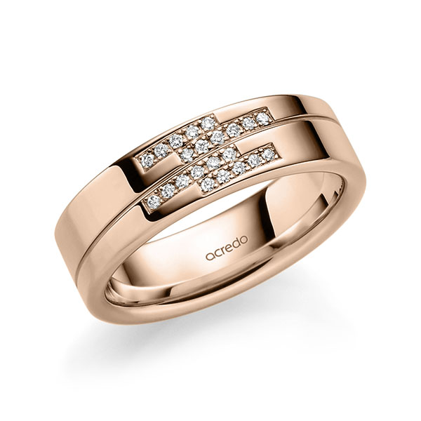 Klassieke trouwring in roodgoud 14 kt. met in totaal 0,11 ct. Briljant tw/si van acredo