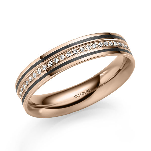 Klassieke trouwring in roodgoud 14 kt. met in totaal 0,135 ct. Briljant tw/si van acredo