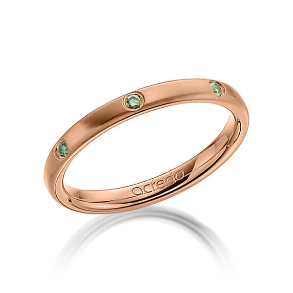 klassieke trouwring in roodgoud 14 kt. met in totaal 0,14 ct. Briljant Apple Green van acredo
