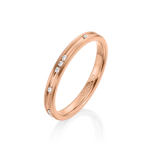 Klassieke trouwring in roodgoud 14 kt. met in totaal 0,14 ct. Briljant tw/si van acredo