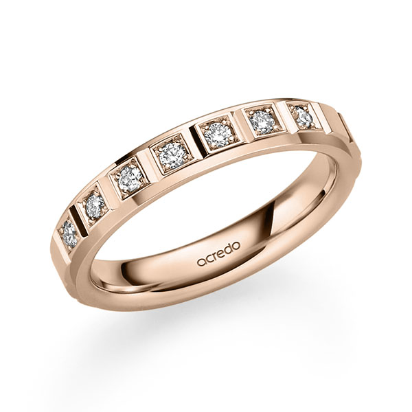 Klassieke trouwring in roodgoud 14 kt. met in totaal 0,16 ct. Briljant tw/si van acredo