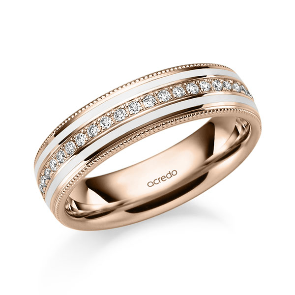 Klassieke trouwring in roodgoud 14 kt. met in totaal 0,192 ct. Briljant tw/si van acredo