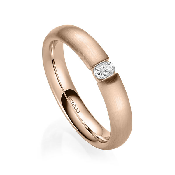 klassieke trouwring in roodgoud 14 kt. met in totaal 0,1 ct. tw,vs van acredo