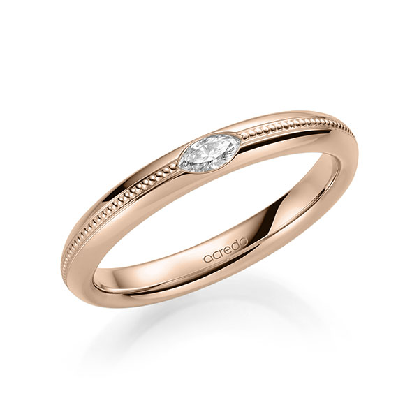 Klassieke trouwring in roodgoud 14 kt. met in totaal 0,1 ct. tw,vs van acredo