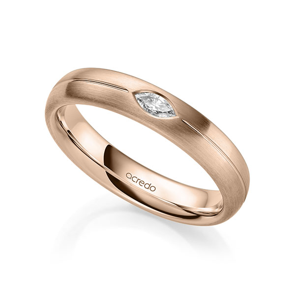 Klassieke trouwring in roodgoud 14 kt. met in totaal 0,1 ct. tw,vs van acredo