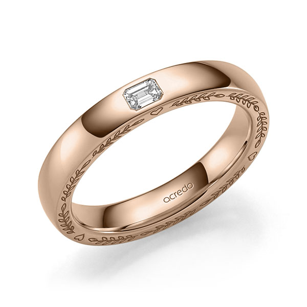 Klassieke trouwring in roodgoud 14 kt. met in totaal 0,1 ct. tw,vs van acredo