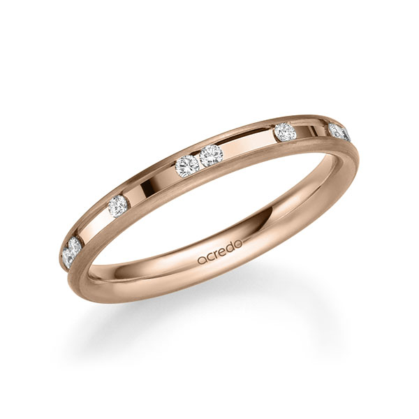 Klassieke trouwring in roodgoud 14 kt. met in totaal 0,225 ct. Briljant tw/si van acredo