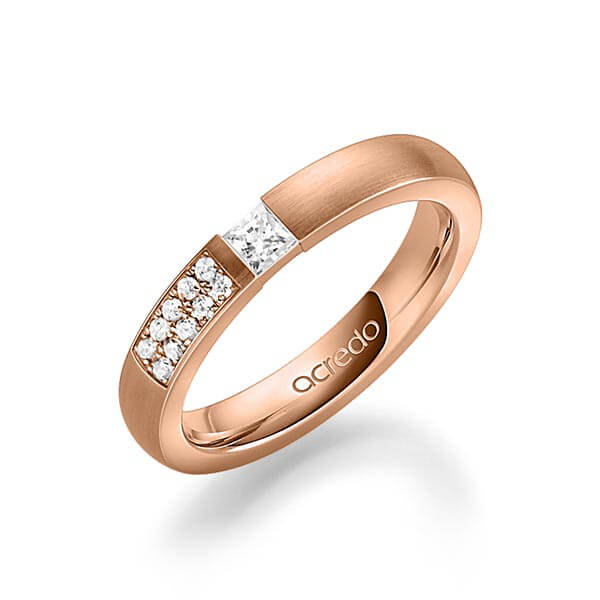 klassieke trouwring in roodgoud 14 kt. met in totaal 0,25 ct. Princess-Diamant & Briljant tw/si van acredo
