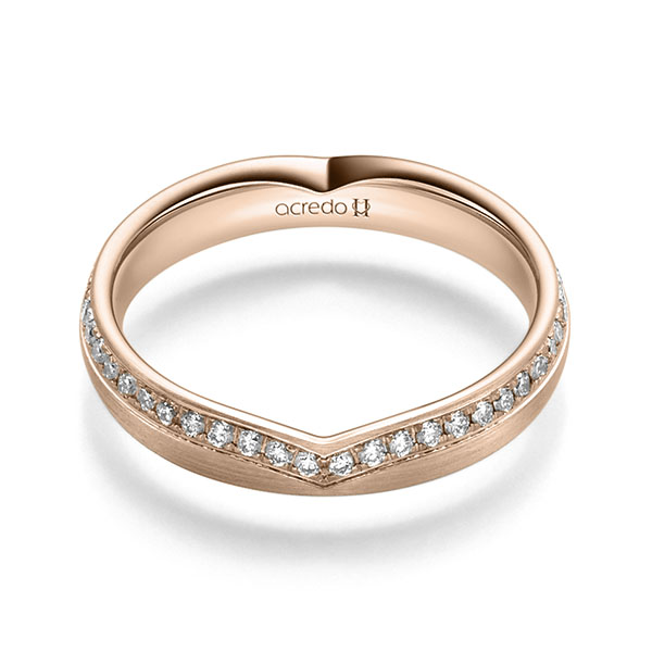 Klassieke trouwring in roodgoud 14 kt. met in totaal 0,384 ct. Briljant tw/si van acredo
