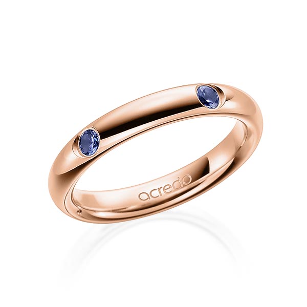 klassieke trouwring in roodgoud 14 kt. met in totaal 0,4 ct. Briljant Saffier Blauw van acredo