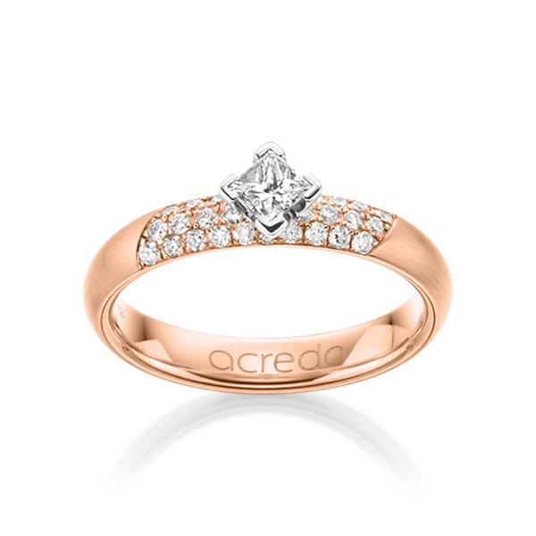 klassieke trouwring in roodgoud 14 kt. met in totaal 0,52 ct. Briljant & Princess-Diamant tw/si van acredo