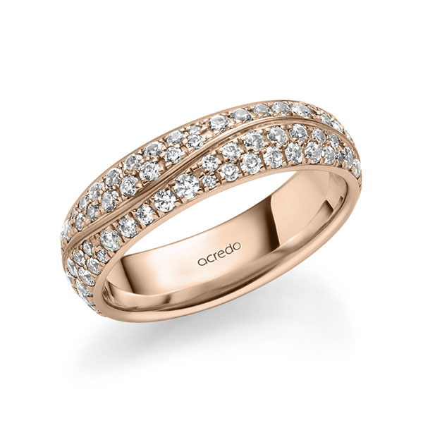 Klassieke trouwring in roodgoud 14 kt. met in totaal 1,506 ct. Briljant tw/si van acredo