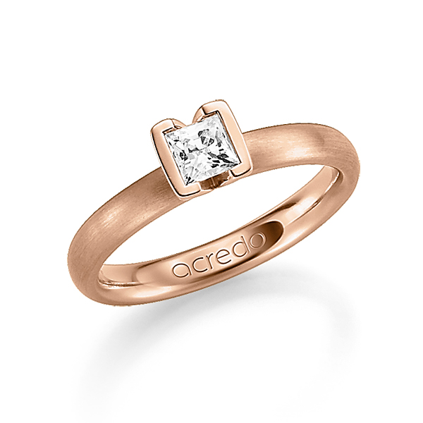 klassieke trouwring in roodgoud 18 kt. met 0,4 ct. Princess-Diamant tw,vs van acredo