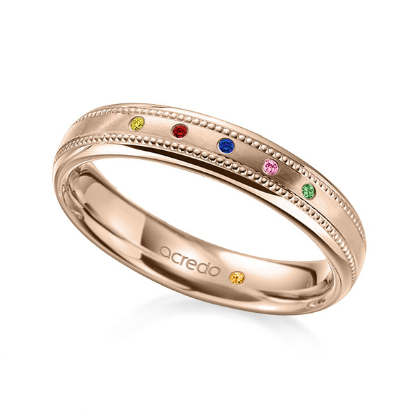 Klassieke trouwring in roodgoud 18 kt. met in totaal 0,03 ct. Briljant Apple Green Red Cherry Saffier Oranje Saffier Roze Saffier Geel Saffier Blauw van acredo