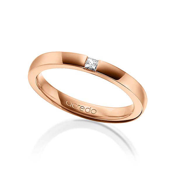 klassieke trouwring in roodgoud 18 kt. met in totaal 0,07 ct. Princess-Diamant tw/si van acredo
