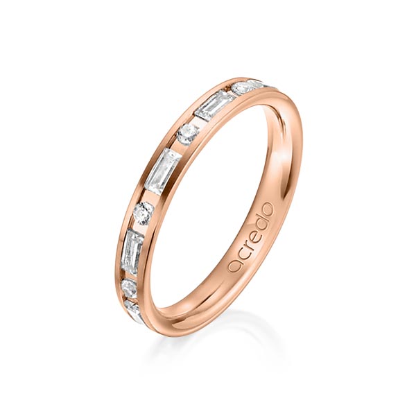 Klassieke trouwring in roodgoud 18 kt. met in totaal 0,765 ct. Baguette-Diamant & Briljant tw,vs tw/si van acredo
