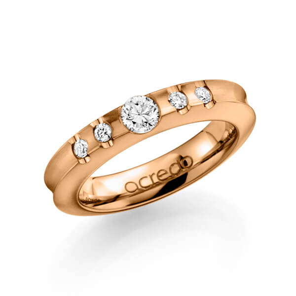 klassieke trouwring in roségoud 14 kt. met 0,3 ct. + in totaal 0,12 ct. Briljant tw/si van acredo