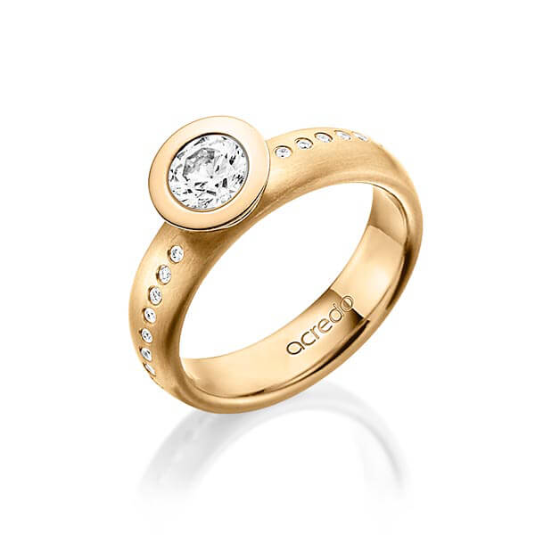 klassieke trouwring in roségoud 14 kt. met 0,4 ct. + in totaal 0,175 ct. Briljanten & Briljant tw,vs tw/si van acredo