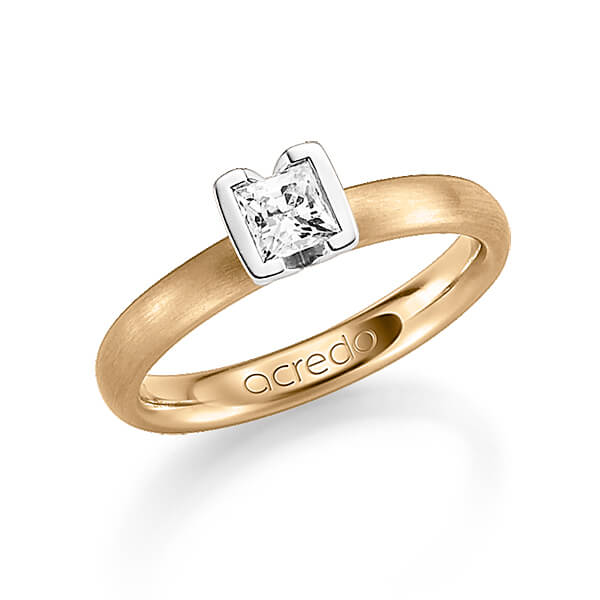 klassieke trouwring in roségoud 14 kt. met 0,4 ct. Princess-Diamant tw,vs van acredo
