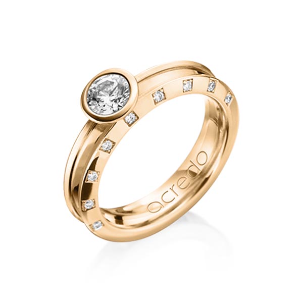 Klassieke trouwring in roségoud 14 kt. met 0,5 ct. + in totaal 0,09 ct. Briljant & Briljanten tw/si van acredo