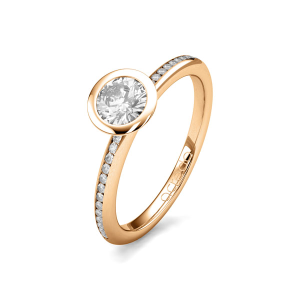 klassieke trouwring in roségoud 14 kt. met 0,5 ct. + in totaal 0,13 ct. Briljanten & Briljant tw/si van acredo