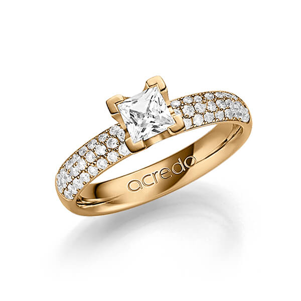 klassieke trouwring in roségoud 14 kt. met 0,5 ct. + in totaal 0,432 ct. Briljant & Princess-Diamant tw/si tw,vs van acredo