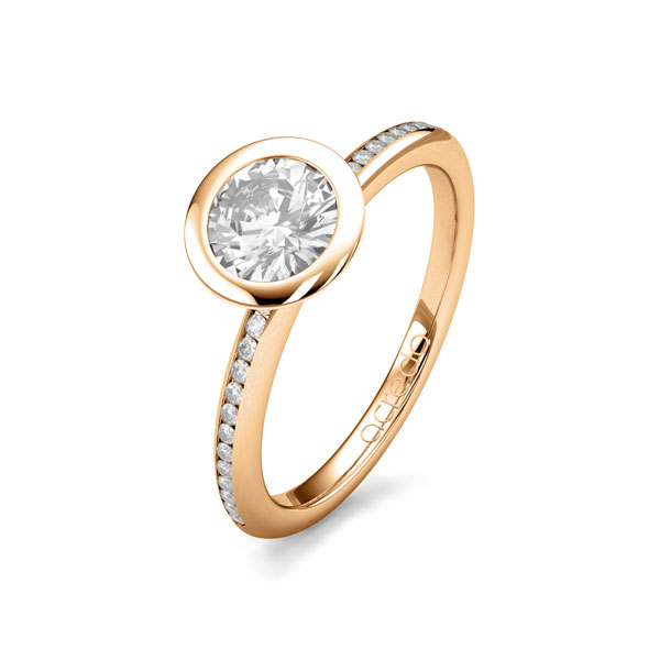 klassieke trouwring in roségoud 14 kt. met 0,7 ct. + in totaal 0,13 ct. Briljanten & Briljant tw/si van acredo