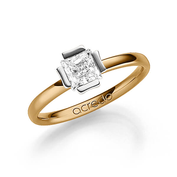 klassieke trouwring in roségoud 14 kt. met 0,7 ct. Princess-Diamant tw,vs van acredo