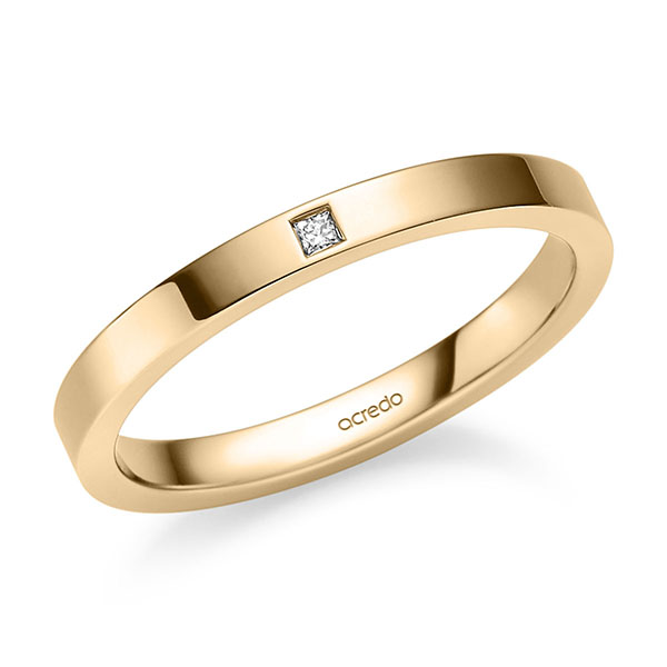klassieke trouwring in roségoud 14 kt. met in totaal 0,02 ct. Princess-Diamant tw,vs van acredo