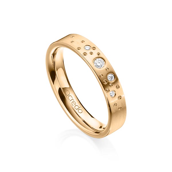 klassieke trouwring in roségoud 14 kt. met in totaal 0,081 ct. Briljant tw/si van acredo