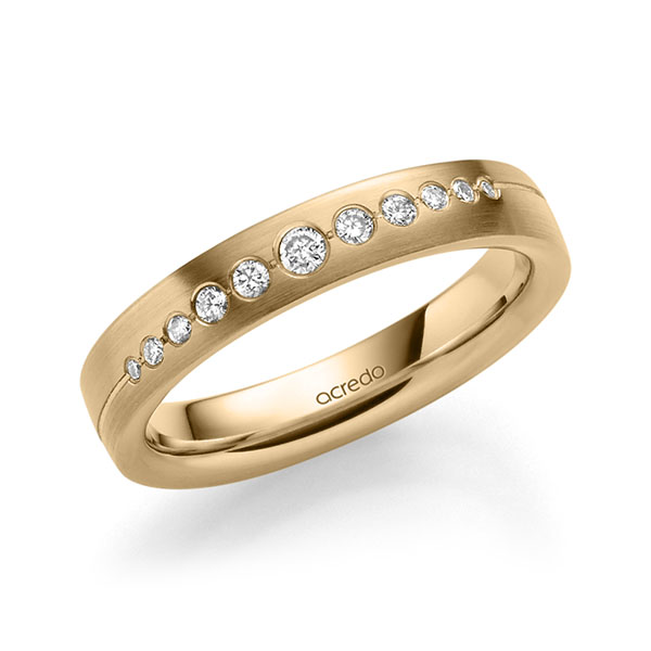 Klassieke trouwring in roségoud 14 kt. met in totaal 0,156 ct. Briljant tw/si van acredo