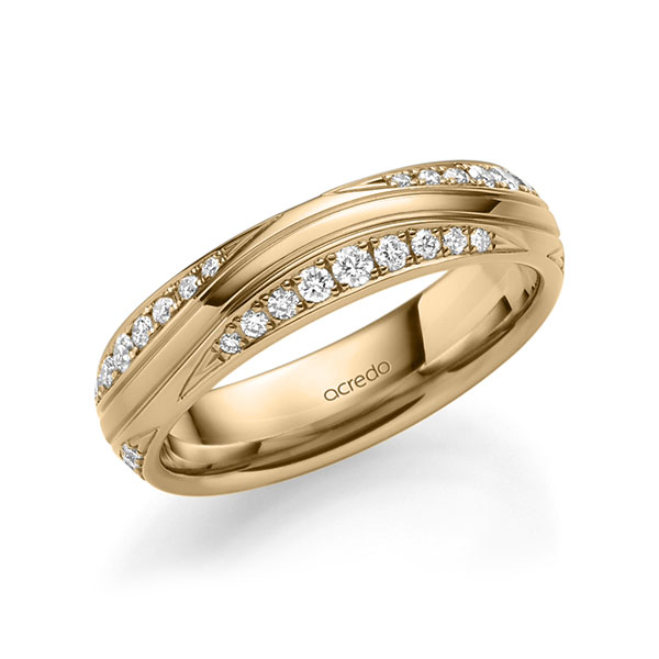 Klassieke trouwring in roségoud 14 kt. met in totaal 0,576 ct. Briljant tw/si van acredo