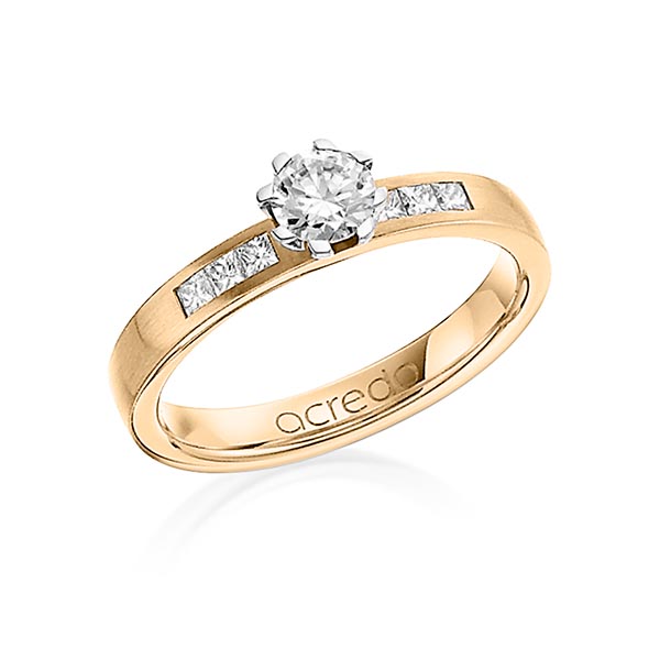 klassieke trouwring in roségoud 18 kt. met 0,4 ct. + in totaal 0,18 ct. Briljant & Princess-Diamant tw,vs tw/si van acredo