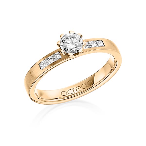 klassieke trouwring in roségoud 18 kt. met 0,4 ct. + in totaal 0,18 ct. Briljant & Princess-Diamant tw,vs tw/si van acredo