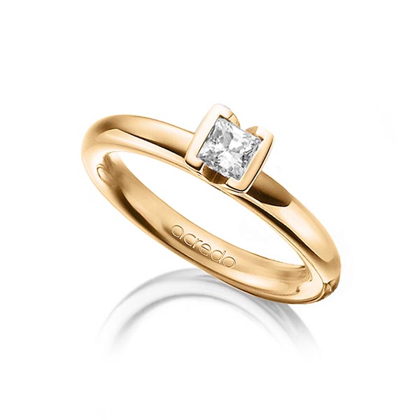 klassieke trouwring in roségoud 18 kt. met 0,4 ct. Princess-Diamant tw,vs van acredo