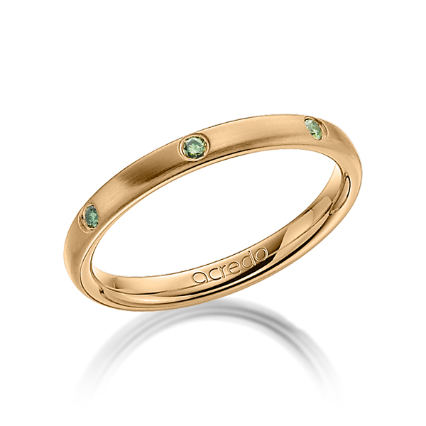 klassieke trouwring in roségoud 18 kt. met in totaal 0,14 ct. Briljant Apple Green van acredo