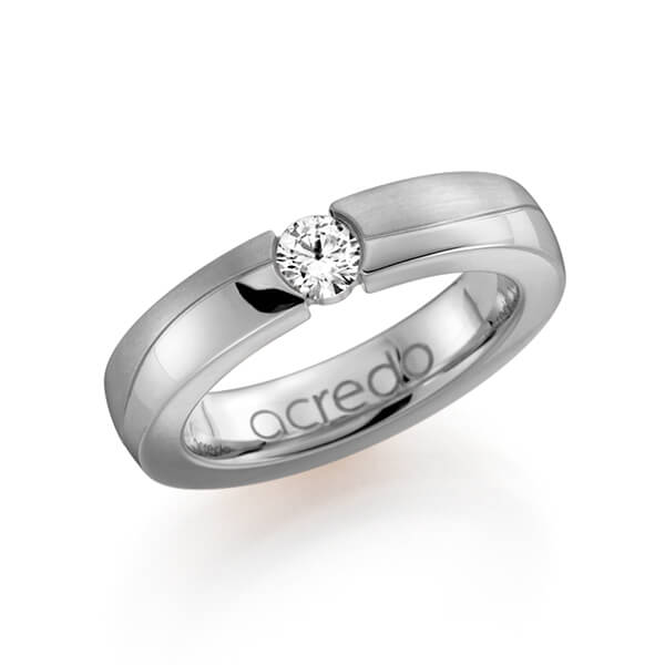 Klassieke trouwring in witgoud 14 kt. met 0,3 ct. Briljant tw/si van acredo - A-1119-4