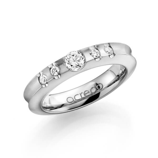 klassieke trouwring in witgoud 14 kt. met 0,3 ct. + in totaal 0,12 ct. Briljant tw/si van acredo